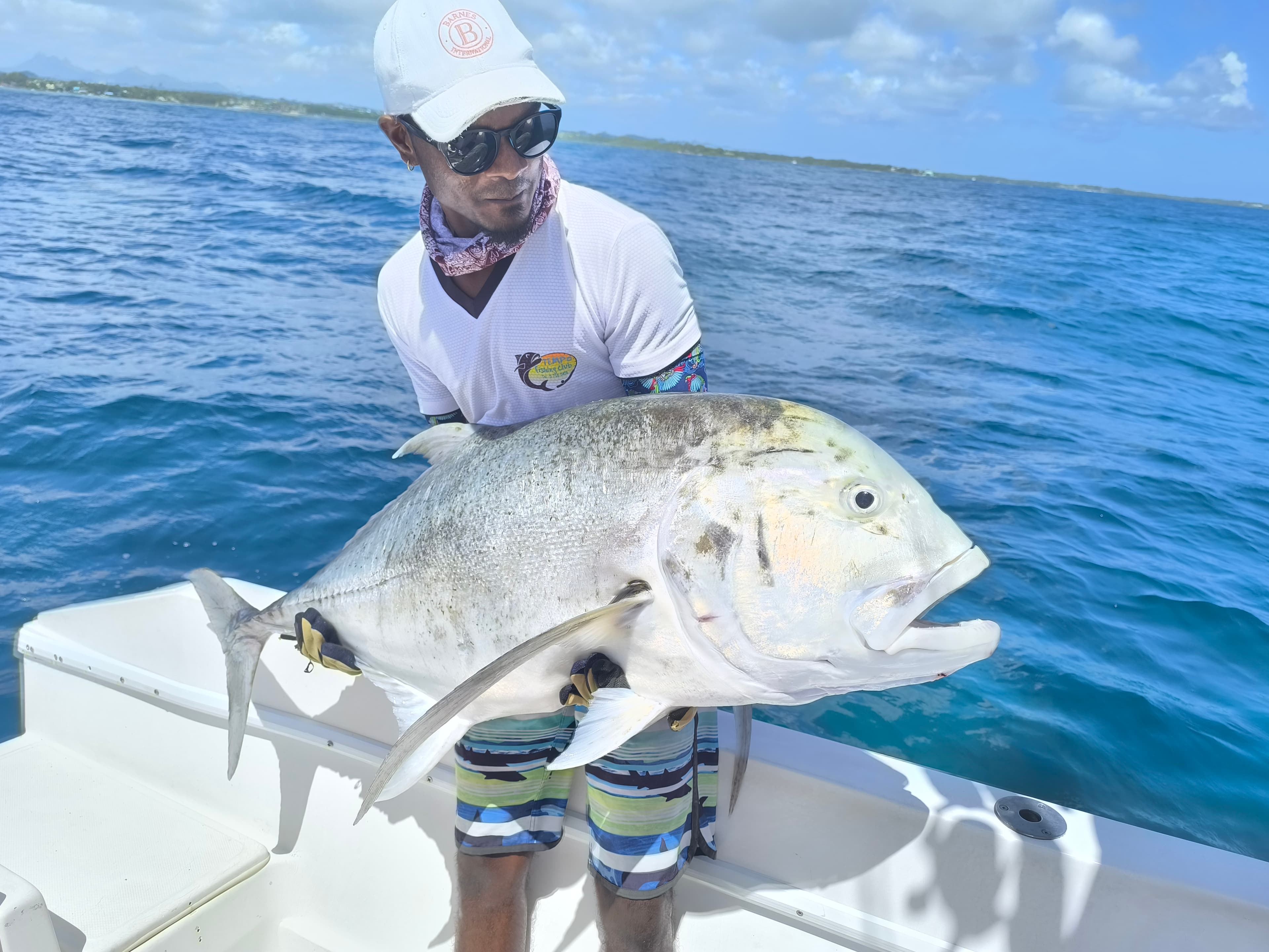 Giant Trevally with Mauritius coastline
